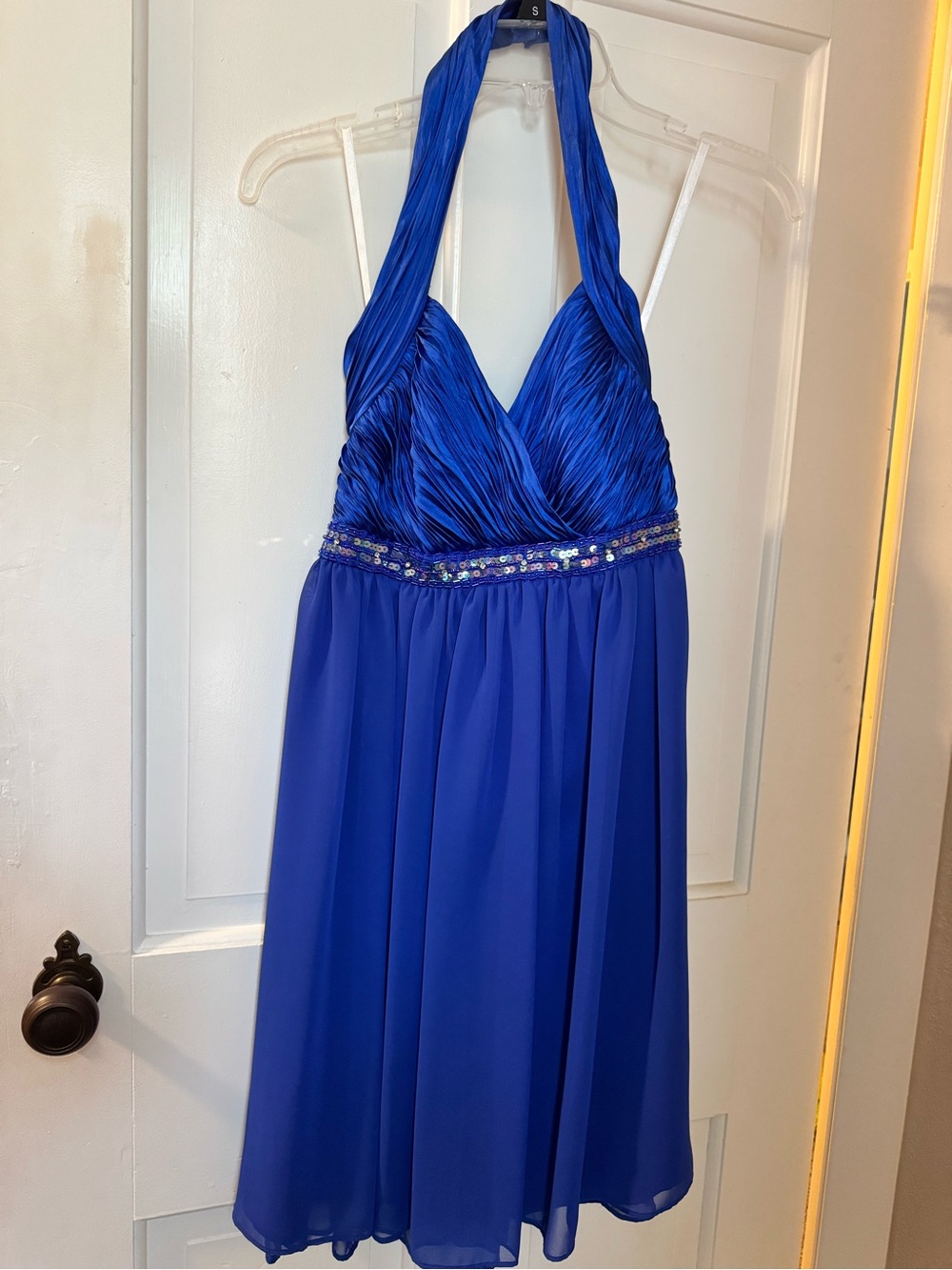 Night Way Collections Royal Blue Halter Dress with Sequin Waist